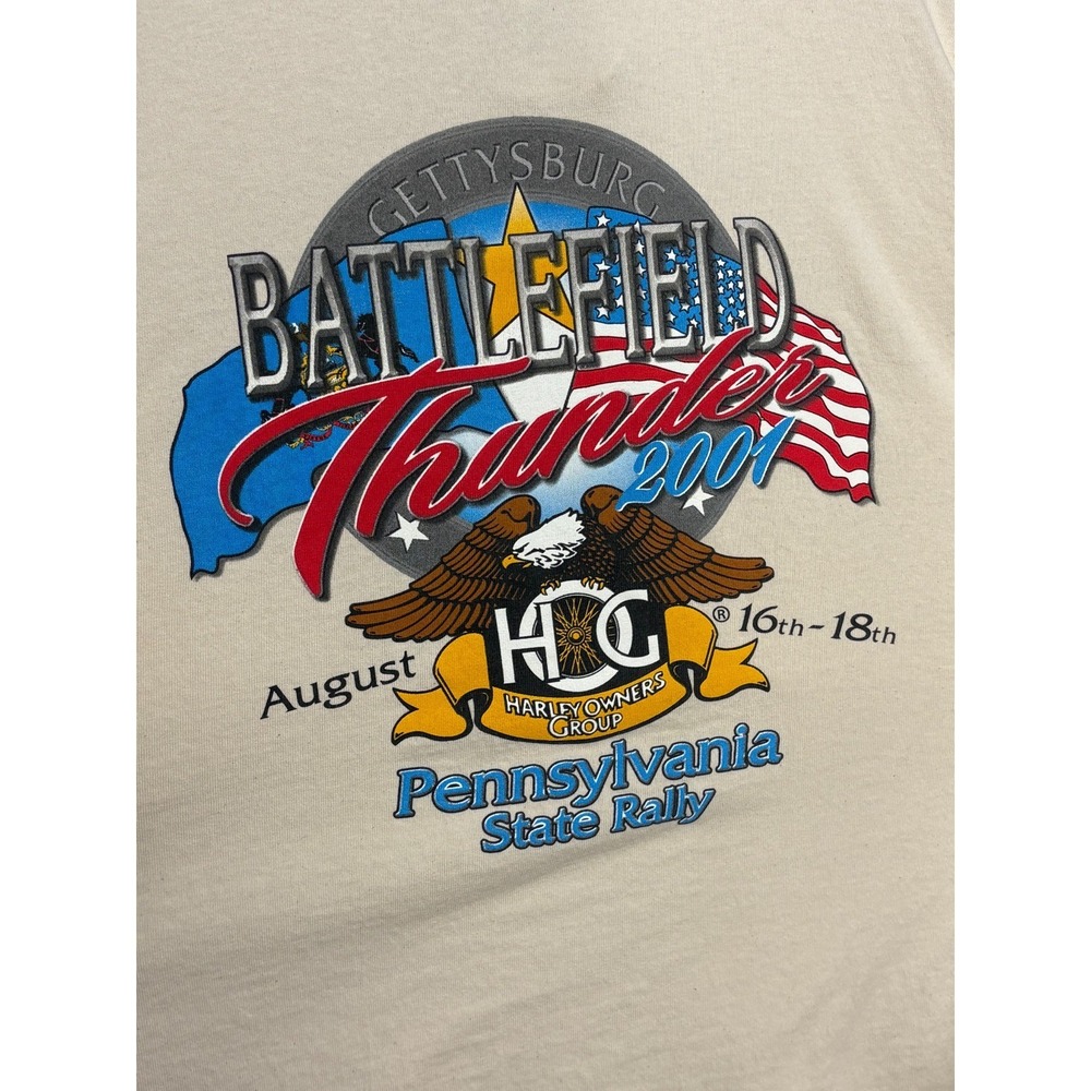 Battle Field Thunder Harley Rally Henley T-Shirt Mens Beige 3X Cotton Deluxe
